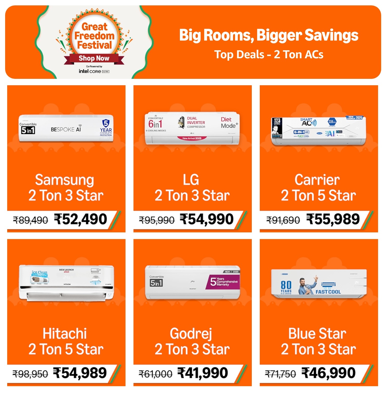 Great Freedom Festival 2025 – Top 2 Ton AC Deals with Brand Reviews, Buying Guide & Service Details