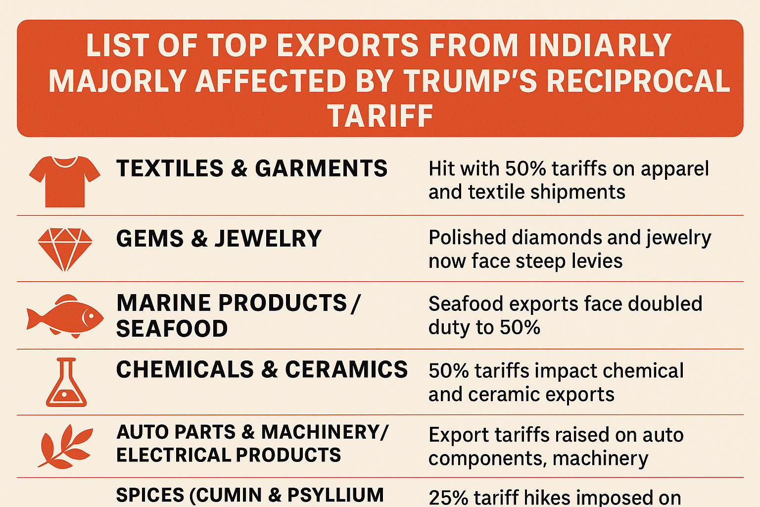 List of Top Exports from India Majorly Affected by Trump’s Reciprocal Tariff